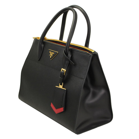 Prada Black 2way Paradigm Shoulder Bag Red Hand - Picture 1 of 7